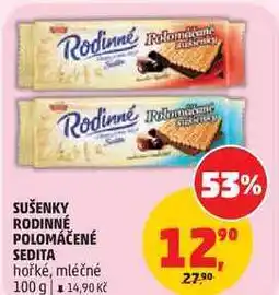 Penny Market SUŠENKY RODINNÉ POLOMÁČENÉ SEDITA hořké, mléčné nabídka