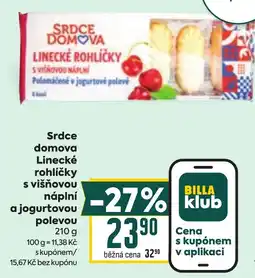 Billa Srdce domova linecké rohlíčky s višňovou náplní a jogurtovou polevou nabídka