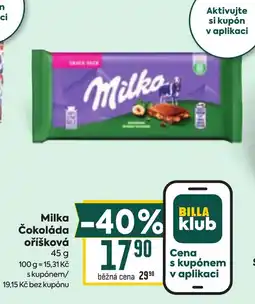Billa Milka čokoláda oříšková nabídka