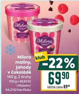Billa Milora maliny, jahody v čokoládě nabídka
