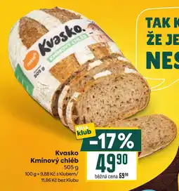 Billa Kvasko kmínový chléb nabídka