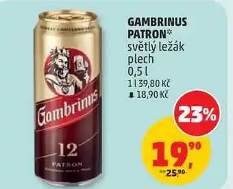 Penny Market GAMBRINUS PATRON světlý ležák plech nabídka