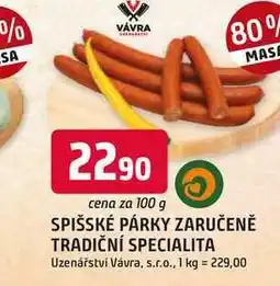 Trefa SPIŠSKÉ PÁRKY nabídka