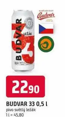 Trefa BUDVAR 33 0,5l plechovka pivo světlý ležák nabídka