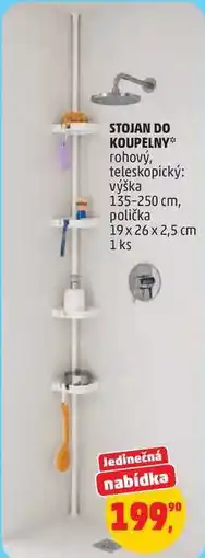 Penny Market STOJAN DO KOUPELNY rohový, teleskopický: výška 135-250 cm, polička 19 x 26 x 2,5 cm, 1 ks nabídka