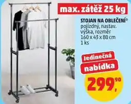 Penny Market STOJAN NA OBLEČENÍ pojízdný, nastav. výška, rozměr 160 x 43 x 80 cm, 1 ks nabídka