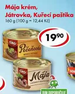 CBA Mája krém, Játrovka, Kuřecí paštika nabídka