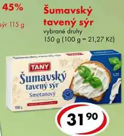 CBA Šumavský tavený sýr, vybrané druhy nabídka