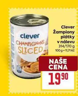 Billa Clever žampiony plátky v nálevu 314/170 g nabídka