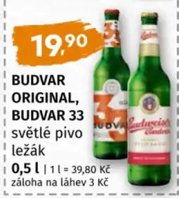 Coop Budvar original, budvar 33 světlé pivo ležák nabídka