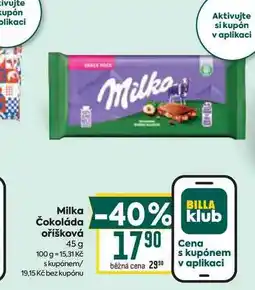 Billa Milka Čokoláda oříšková nabídka