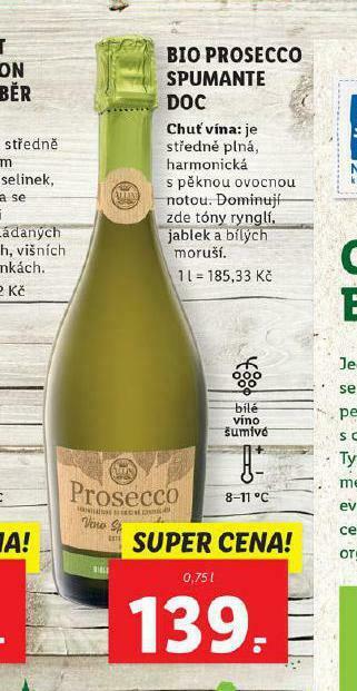 Lidl Bio prosecco spumante doc nabídka