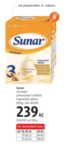 dm drogerie Sunar Complex pokračovací mléčná kojenecká výživa nabídka