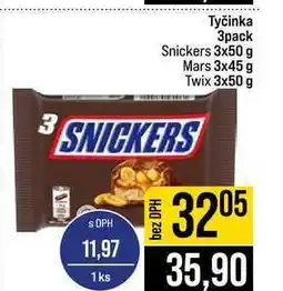 Jip Tyčinka 3pack Snickers 3x50 g Mars 3x45 g Twix nabídka