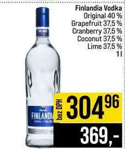 Jip Finlandia Vodka Original 40% Grapefruit 37,5% Cranberry 37,5% Coconut 37,5% Lime 37,5% nabídka