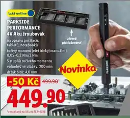 Lidl PARKSIDE PERFORMANCE 4V Aku šroubovák nabídka