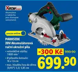 Lidl PARKSIDE 20V Akumulátorová ruční okružní pila nabídka