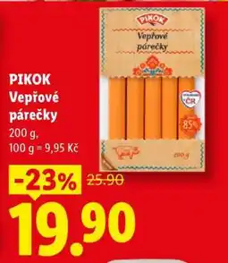 Lidl PIKOK VEPŘOVÉ PÁREČKY nabídka