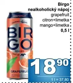 Jip Birgo nealkoholický nápoj grapefruit citron+limetka mango+limetka nabídka