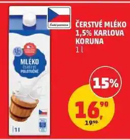 Penny Market Čerstvé mléko 1,5% Karlova Koruna nabídka