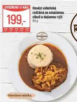 Globus Hovězí vídeňská roštěná se smaženou cibulí a dušenou rýží nabídka