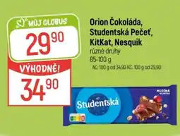 Globus Orion Čokoláda, Studentská Pečeť, KitKat, Nesquik nabídka
