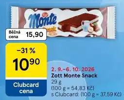 Tesco Zott Monte Snack nabídka
