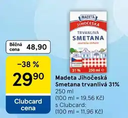 Tesco Madeta Jihoceska Smetana trvanlivá 31% nabídka