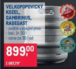 Makro VELKOPOPOVICKÝ KOZEL, GAMBRINUS, RADEGAST nabídka