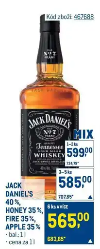 Makro JACK DANIEL'S 40 %, HONEY 35 %, FIRE 35 %, APPLE 35 % nabídka