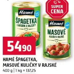 Terno Hamé špagetka, masové kuličky v rajské nabídka