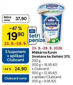 Tesco Kunin smetana ke šlehání 31% nabídka