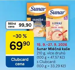 Tesco Sunar mléčná kaše nabídka