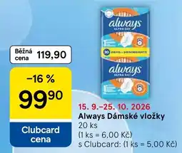 Tesco Always Dámské vložky nabídka