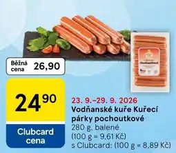 Tesco Vodňanské kuře Kuřecí párky pochoutkové nabídka