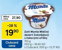 Tesco Zott Monte Mléčný dezer čokoládový s lískovými oříšky nabídka