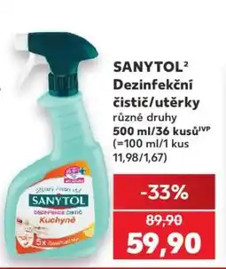 Kaufland SANYTOL Dezinfekční čistič/utěrky nabídka