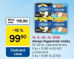 Tesco Always Hygienické vložky nabídka