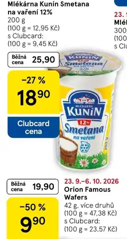 Tesco Mlékárna Kunín Smetana na vaření nabídka