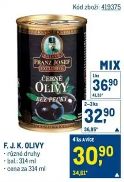 Makro Franz Josef černé olivy bez pecky nabídka