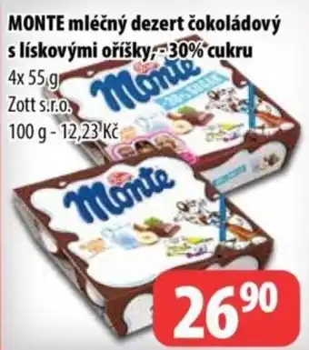Monte mléčný dezert čokoládový s lískovými oříšky