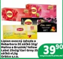Brněnka Lipton ovocný Jahoda a Rebarbora / Malina a Brusinka / Yellow Label / Earl Grey nabídka