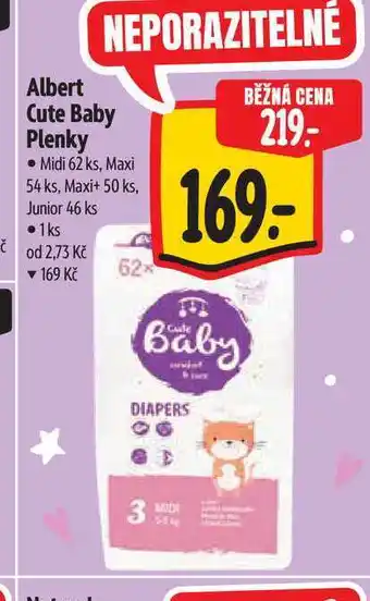 Albert Albert Cute Baby Plenky Midi 62 ks, Maxi 54 ks, Maxi+ 50 ks, Junior 46 ks nabídka
