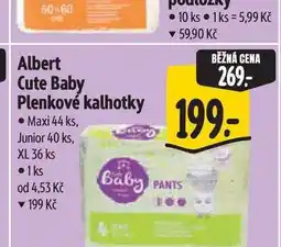 Albert Albert Cute Baby Plenkové kalhotky Maxi 44 ks, Junior 40 ks, XL 36 ks nabídka