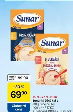 Tesco Sunar Mléčná kaše, 210 g, více druhů nabídka