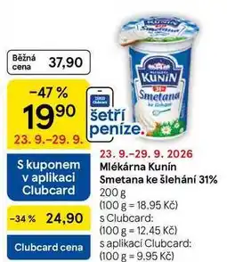 Tesco Mlékárna Kunín Smetana ke šlehání 31% nabídka