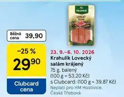 Tesco Krahulík Lovecký salám krájený, 75 g, balený nabídka