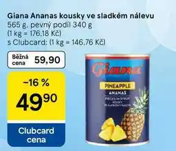 Tesco Giana Ananas kousky ve sladkém nálevu, 565 g. pevný podíl 340 g nabídka