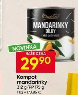 Hruška Bassta Kompot mandarinky 312 g/PP 175 g 1 nabídka