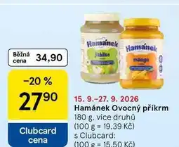 Tesco Hamánek Ovocný příkrm, 180 g, více druhů nabídka